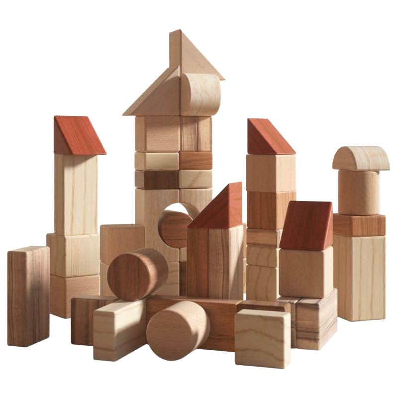 木玩世家木质原木积木婴儿男孩女孩1岁儿童宝宝大块颗粒积木拼装早教玩具