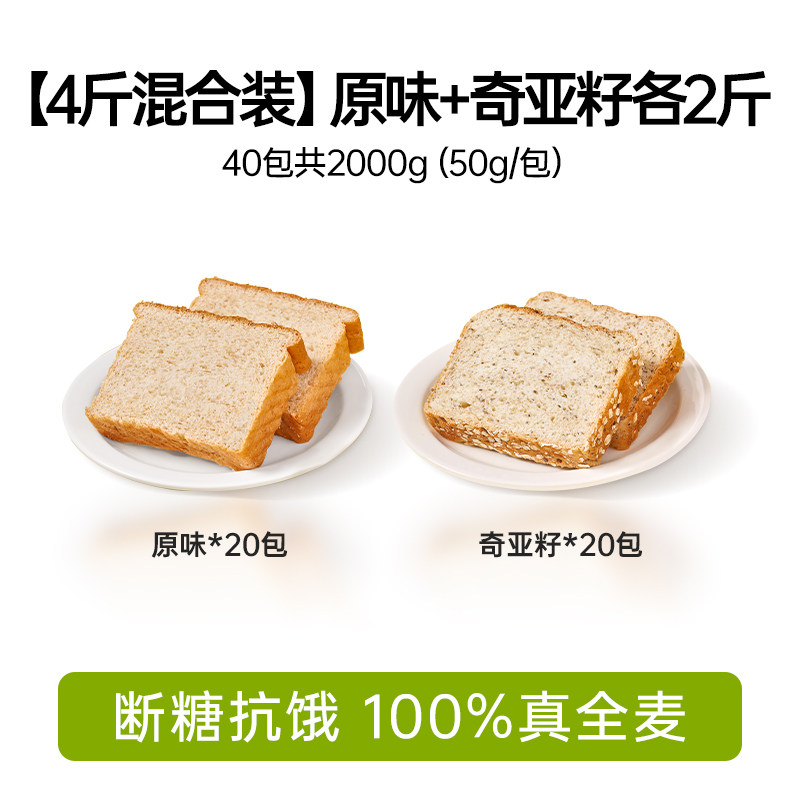0脂肪全麦面包100%真全麦无糖精粗粮代餐饱腹食品整箱早餐吐司