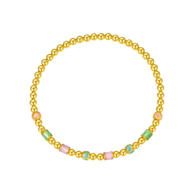 新年周大生黄金手串女款足金硬金珐琅缤纷四季金珠手链