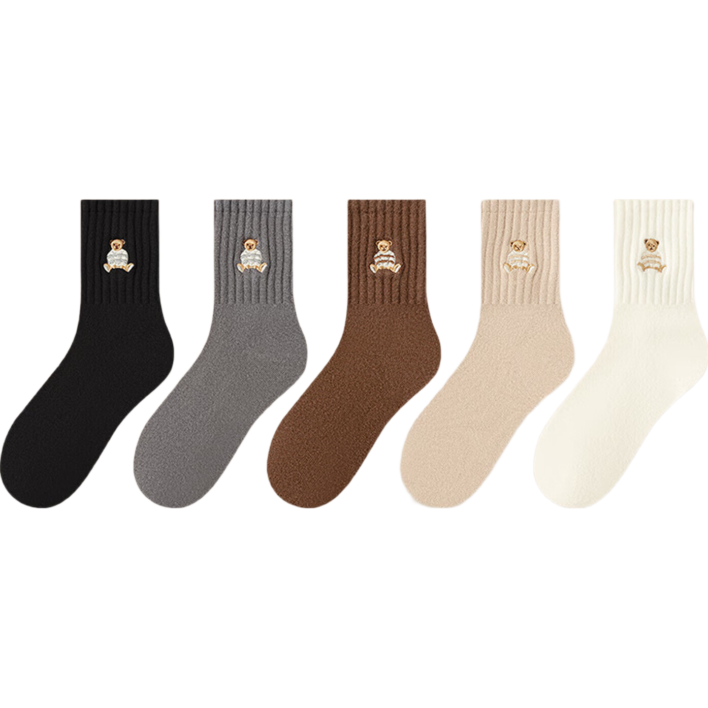  勋阳宇乐 美拉德色系 女士中筒袜  【黑色 灰色 棕色 卡其 白色】 5双