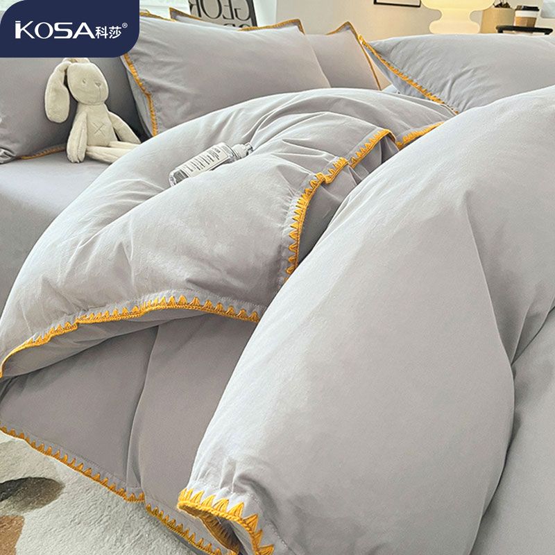 日式简约纯棉床上四件套全棉床单三件套床品被套床笠纯色耐脏