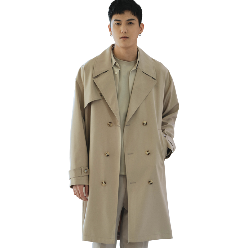 A.B.X 经典中长款战壕风衣 春季廓形休闲宽松长款外套男