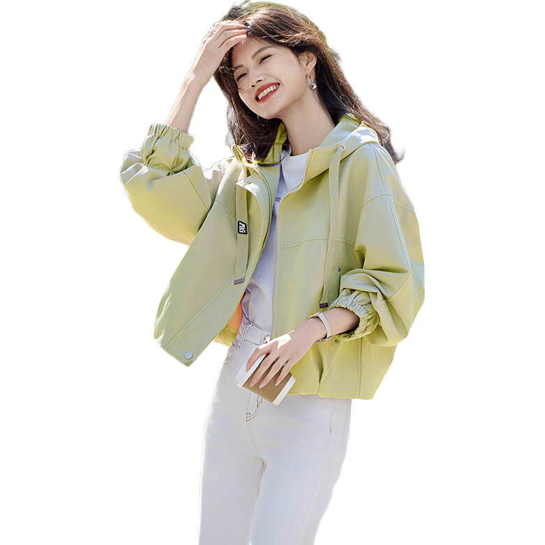 尚静连帽短款风衣外套女2025秋新款小个子宽松休闲百搭通勤短外套上衣