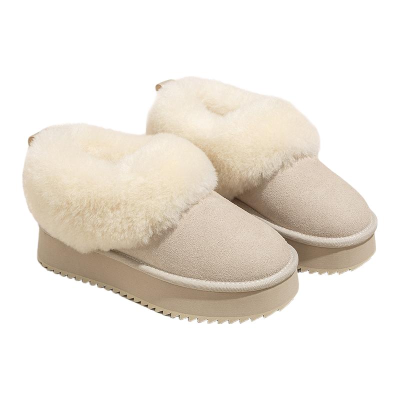 低帮厚底雪地靴女2025冬季懒人一脚蹬毛毛棉鞋加绒加厚女鞋子