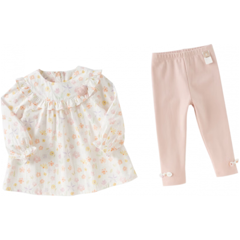 戴维贝拉（DAVE＆BELLA）女童九分裤套装女宝宝上衣裤子两件套2026春装洋气儿童衣服 水彩印花 73 cm（身高66-73cm）