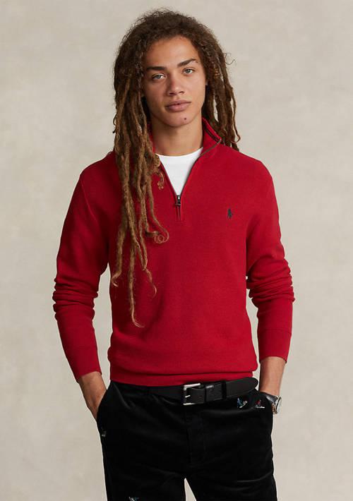 Mesh Knit Cotton Quarter Zip Sweater