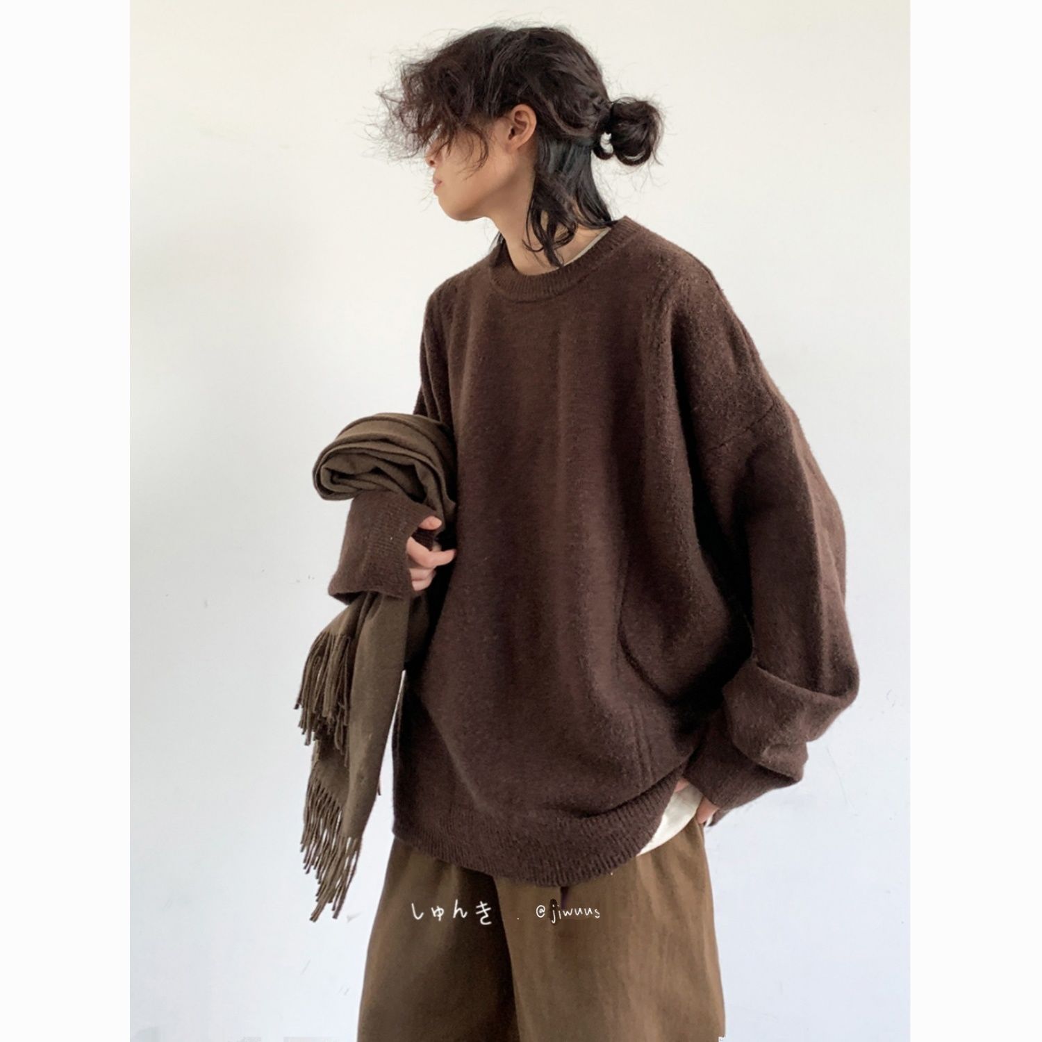 23号街区冬中性复古美拉德咖色毛衣男女生慵懒风针织衫廓形外套