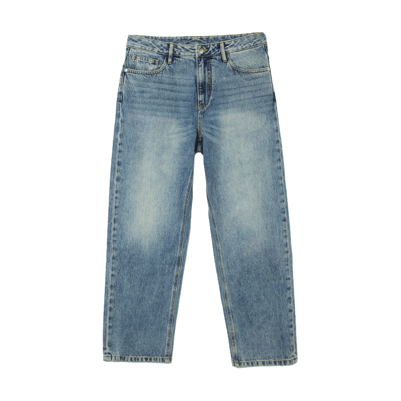 棉先生 重磅复古水洗宽松直筒牛仔裤男 秋冬季休闲蓝牛阔腿裤