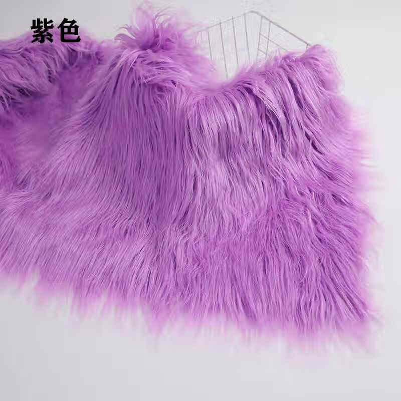 3号馆落水毛长毛绒布料9cm兽装兽头发长毛滚束炸毛长毛手作棉花娃娃 紫色（25cm*45cm）