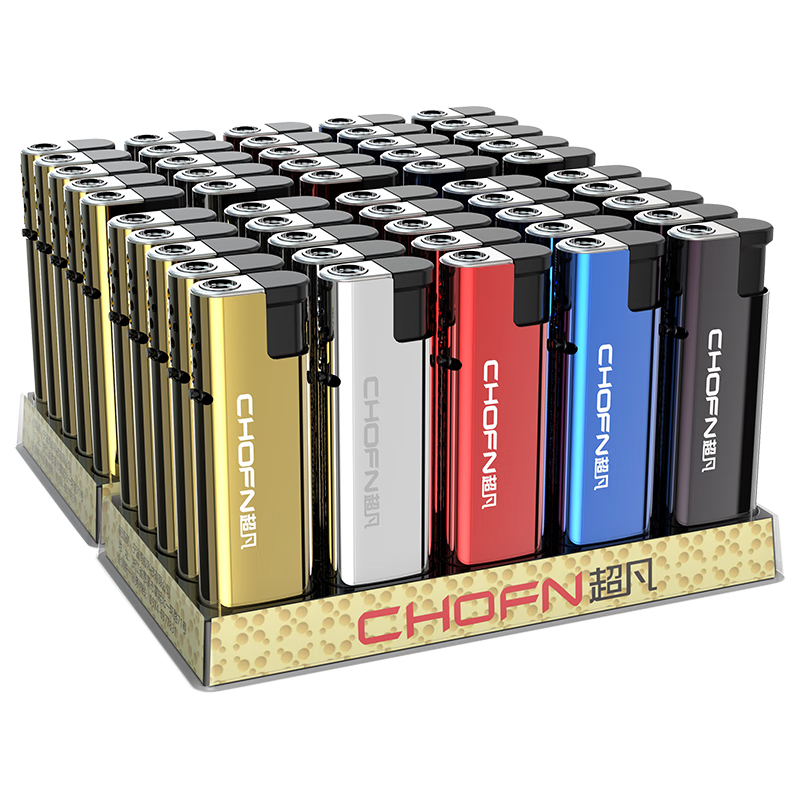 超凡金属直冲防风打火机可充气50支便利店一次性打火机 CF19 【防风】金属亮面 50支