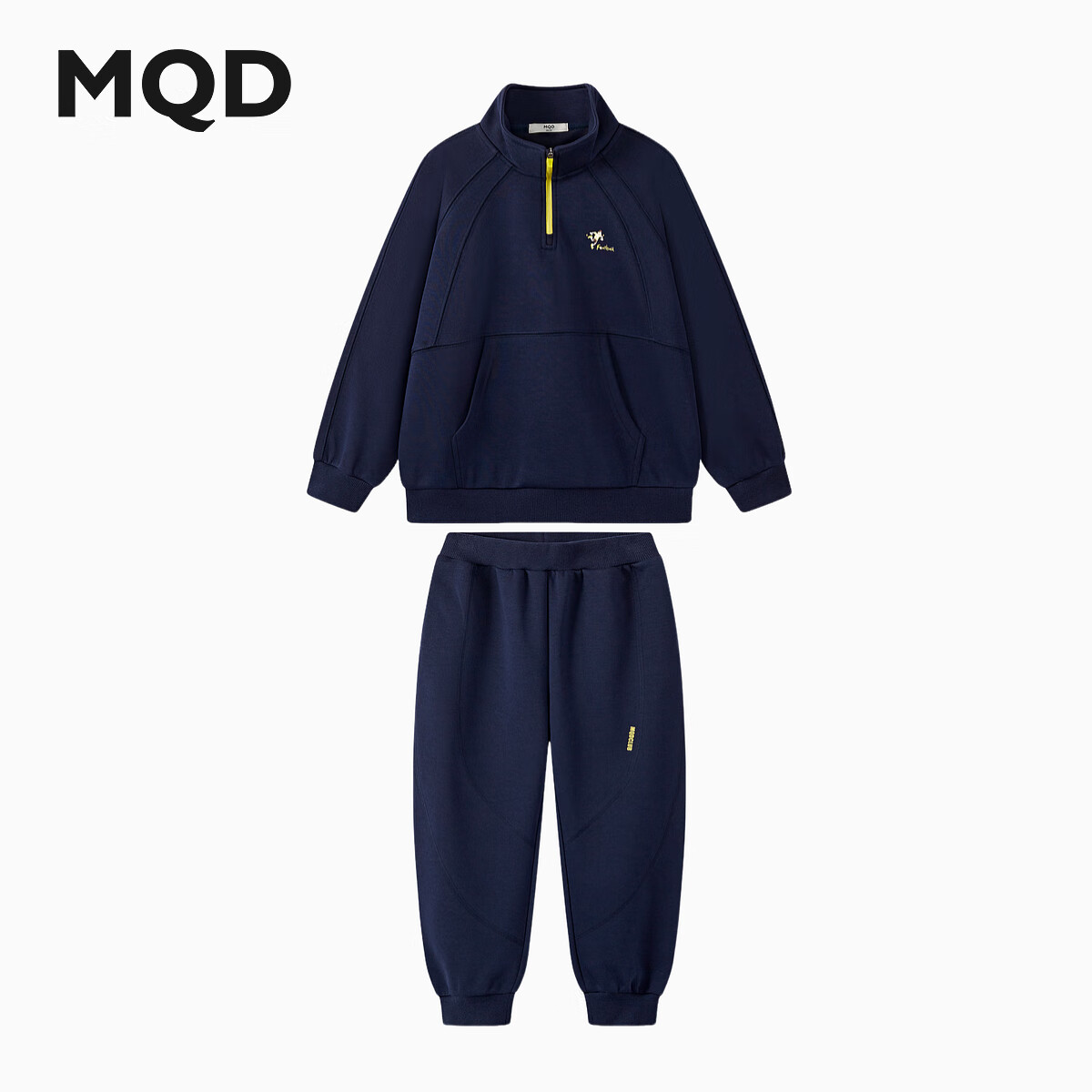 马骑顿【套装】男童25秋宽松落肩立领卫衣束脚卫裤两件套女童 藏青 130