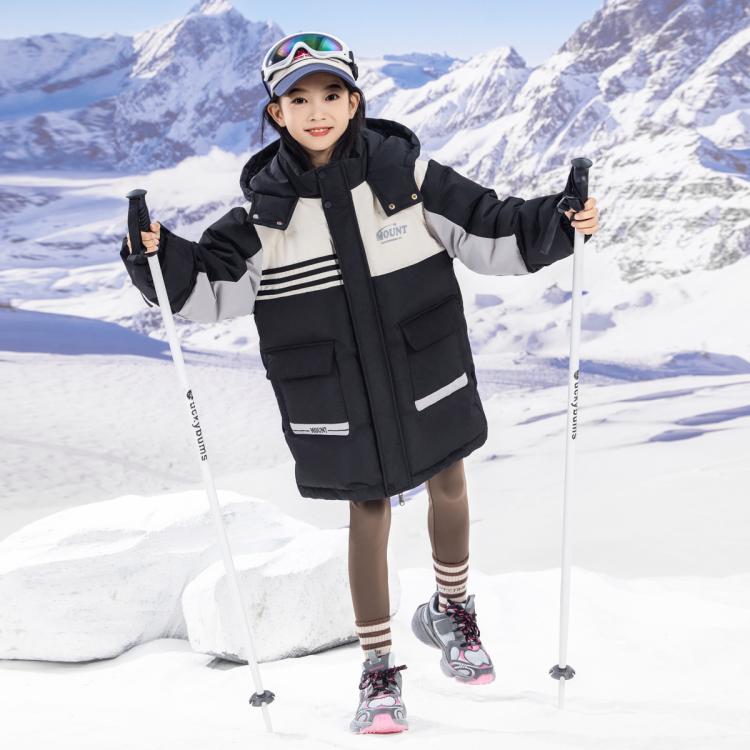鸭鸭 冬季儿童羽绒服男女童中大童户外中长款加厚保暖童装滑雪服