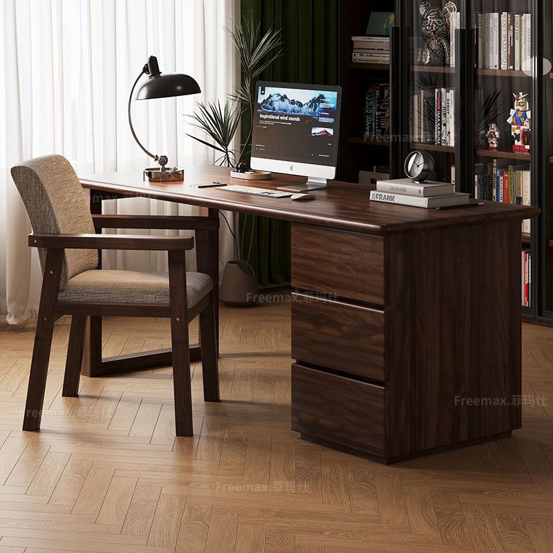 菲玛仕胡桃木学习桌办公桌电脑桌书房家用实木书桌带边柜写字桌