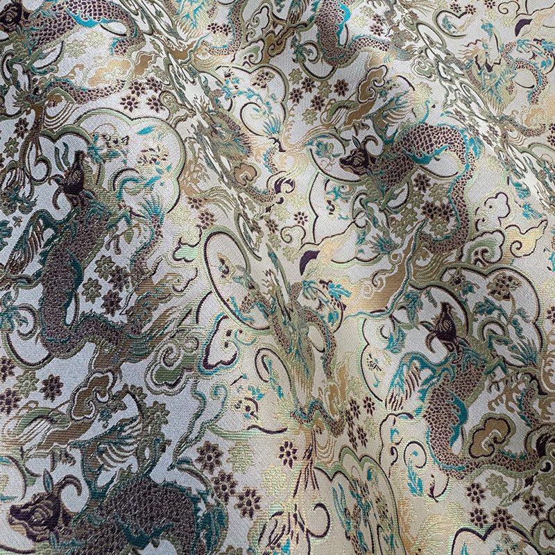 桑宋宋锦布料织金35/40姆米桑蚕丝真丝新中式国风非遗面料140幅宽 牛首龙身35姆米 一米 （一次拍几件就是几米长）