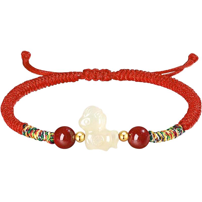 中国黄金珍尚银马年本命年红手绳朱砂织手链s925