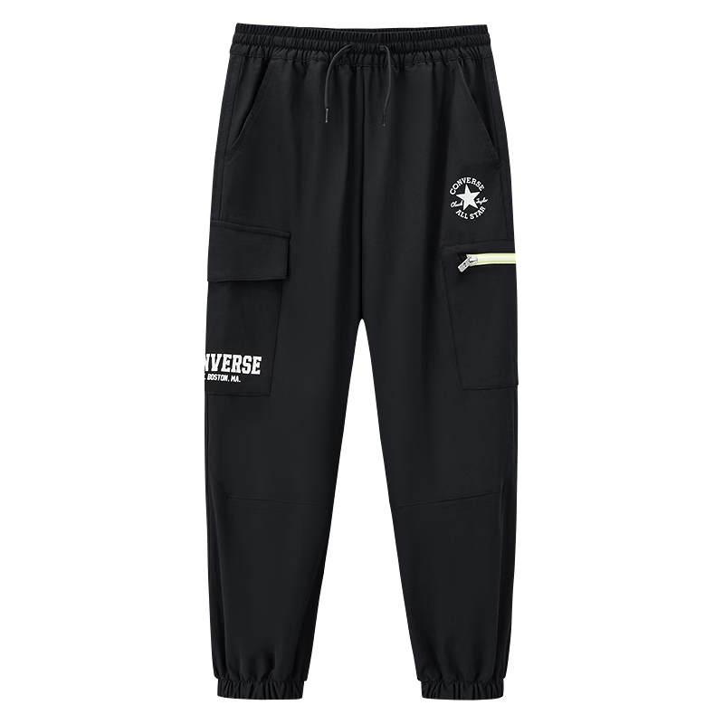Converse匡威童装男童长裤2026春季阔腿工装裤四面弹防泼水户外裤子 正黑色 110 /50 【身高104-110cm】