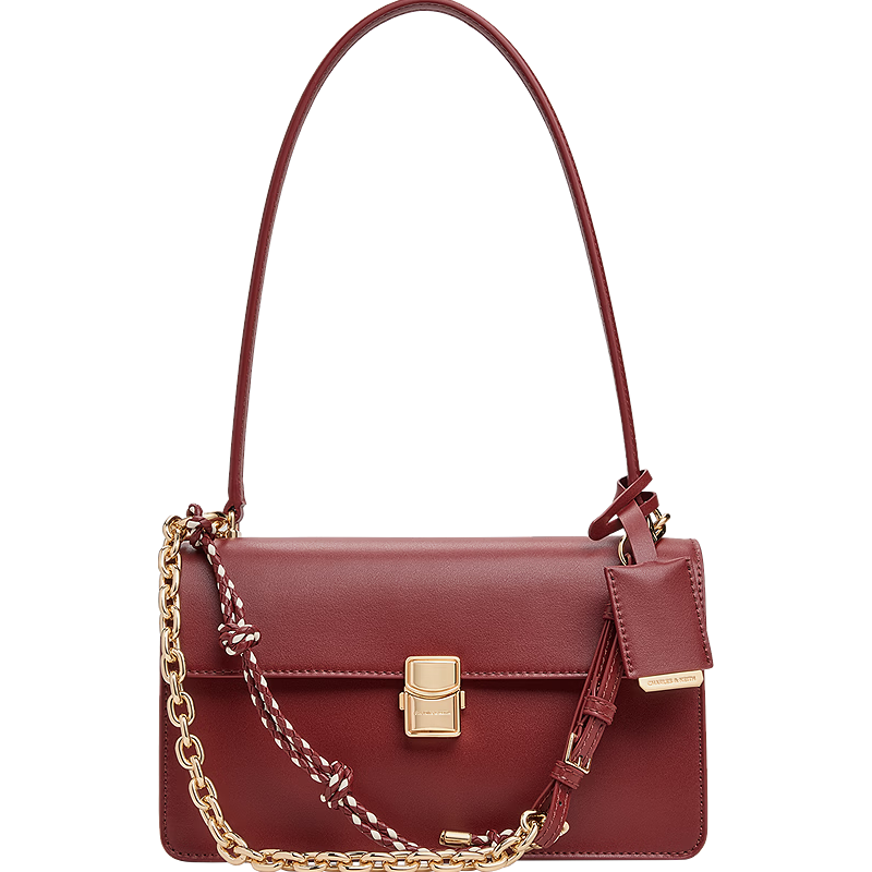 CHARLES&KEITH26春气质通勤绳结链条单肩腋下包包女包CK2-20701632 Burgundy葡萄酒红色 M