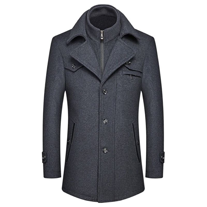 恒源祥中年男士毛呢夹克秋冬季加厚休闲修身呢子外套男大衣爸爸上装 双领灰色【可脱卸内领】