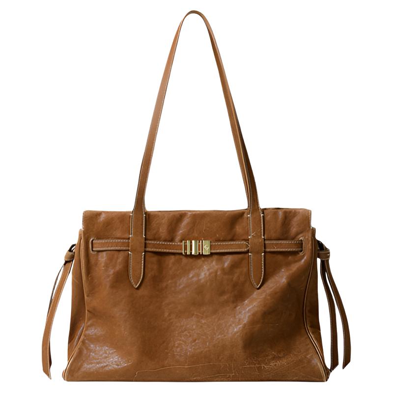 Fion/菲安妮植鞣牛皮托特包高级小众真皮大容量手提斜挎包女