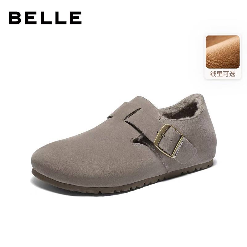 百丽厚底毛毛鞋增高勃肯鞋男鞋冬舒适休闲鞋B3701 灰绒里 42 灰色-绒里