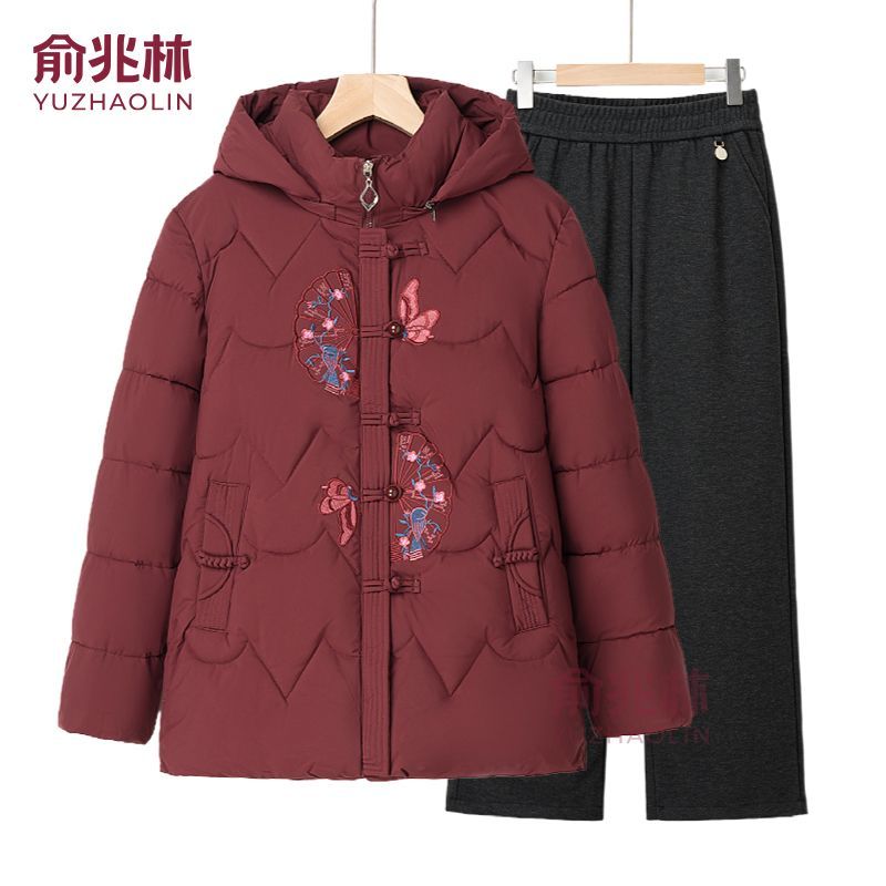 新中式冬装刺绣棉衣外套加绒加厚棉服洋气中老年女装冬季棉袄