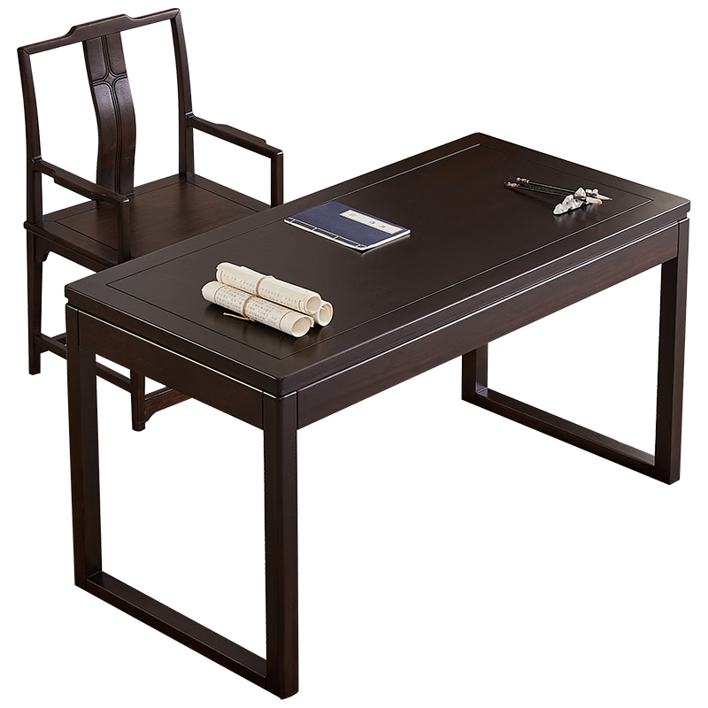 果真实木书桌新中式胡桃木书桌实木办公桌写字台电脑桌多功能茶桌 1.4米书桌