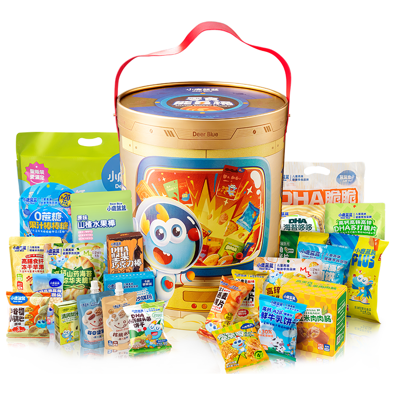 小鹿蓝蓝新年首选宝宝儿童零食能量桶大礼包约5斤重（约44件） 