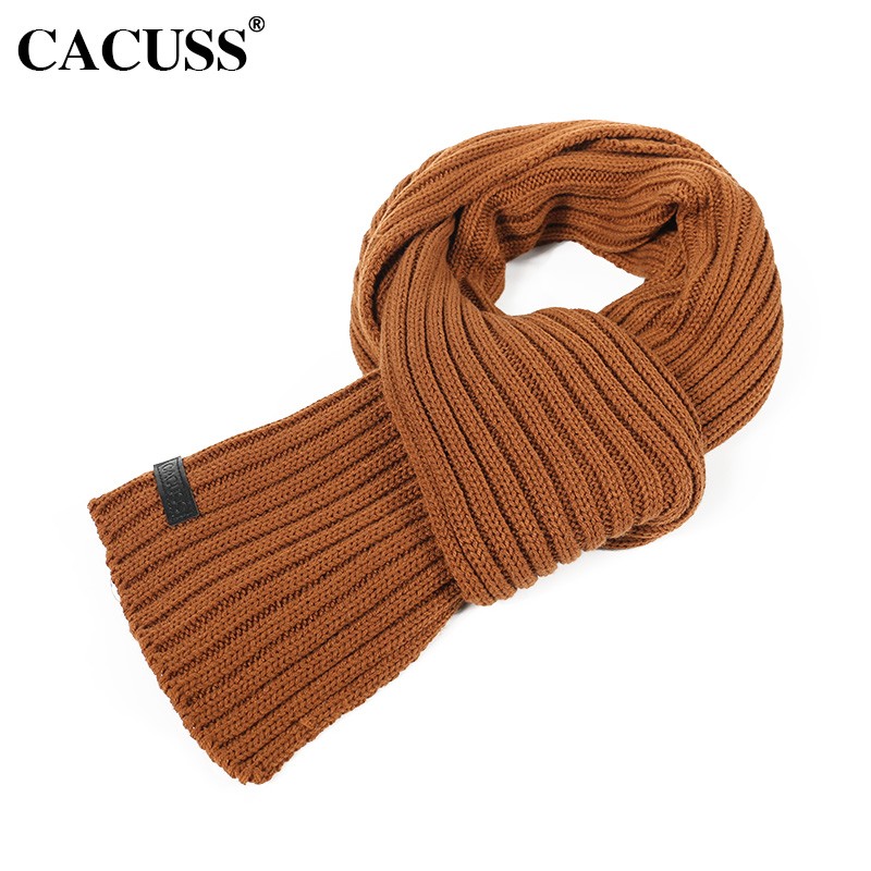 CACUSS围巾女秋冬季保暖针织女士围脖加长加厚纯色围巾男女通用W0029 焦糖