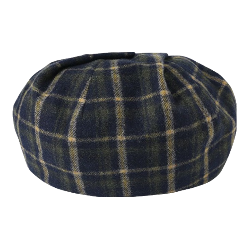 CACUSS羊毛礼帽女英式格纹文艺贝雷帽毛呢保暖帽子女L421009 藏青格子 均码 适合头围56-59cm