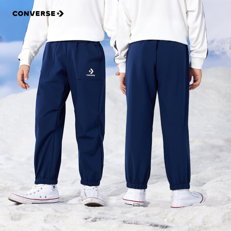 Converse匡威儿童长裤2025秋冬加绒保暖裤束脚运动裤梭织裤子男女童工装裤 藏青蓝【北方冬季加绒】 160 /69 【身高158-170cm】
