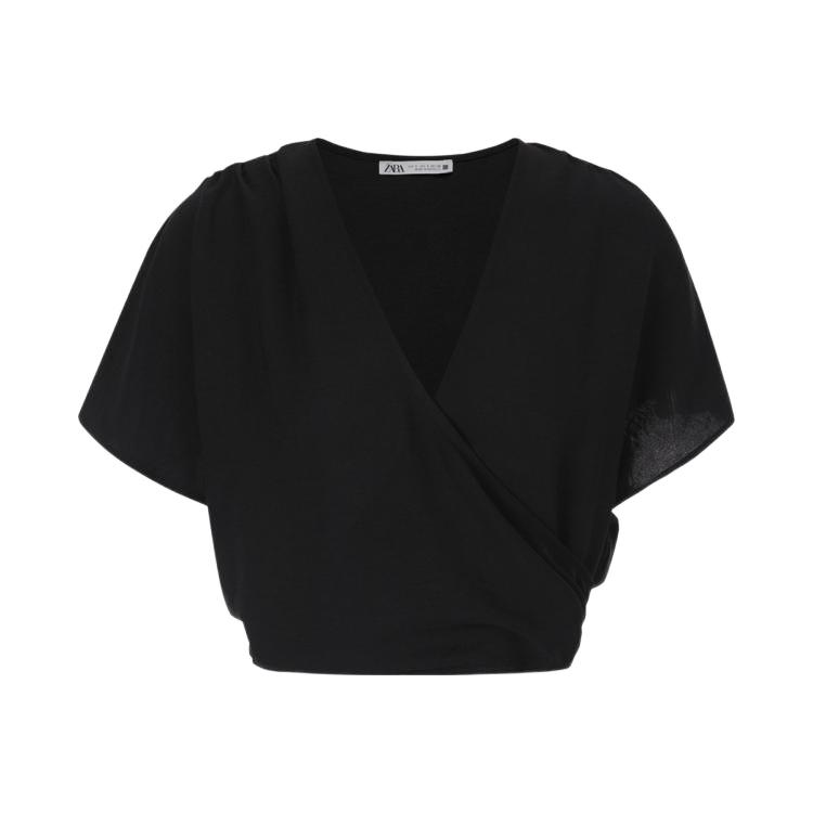 ZARA 女式V领宽松高级优雅气质显瘦设计围裹式插肩袖T恤