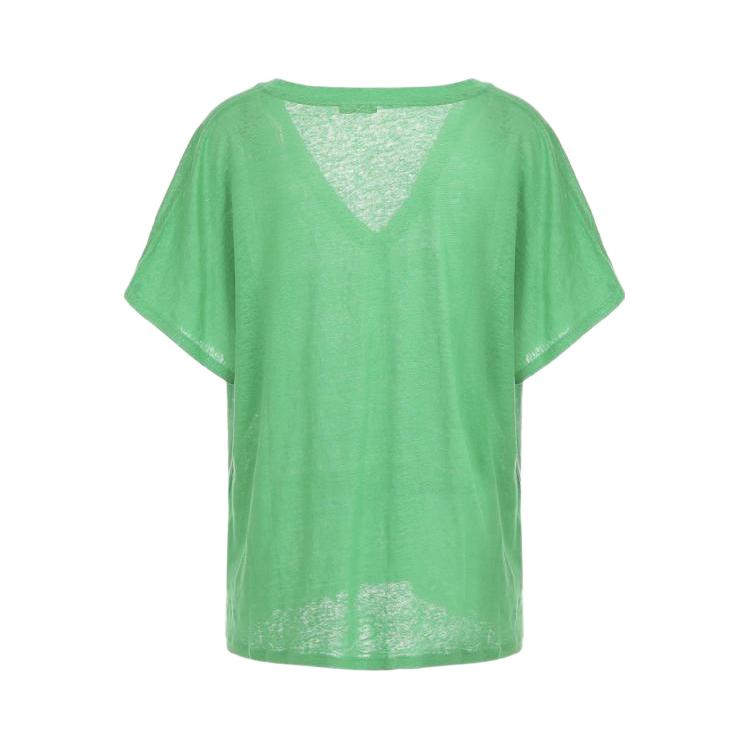 Massimo Dutti 【纯亚麻】女式极简纯色软舒适透气性感纯欲大V领简约短袖T恤