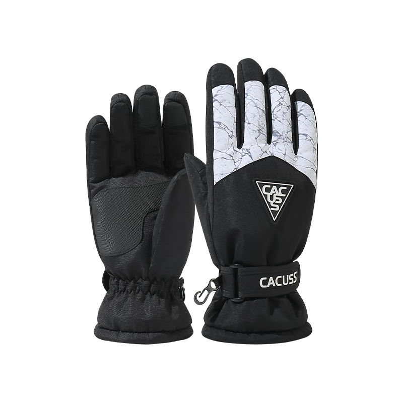 CACUSS滑雪手套男士冬户外骑行保暖防风防寒加绒可触屏黑色中号