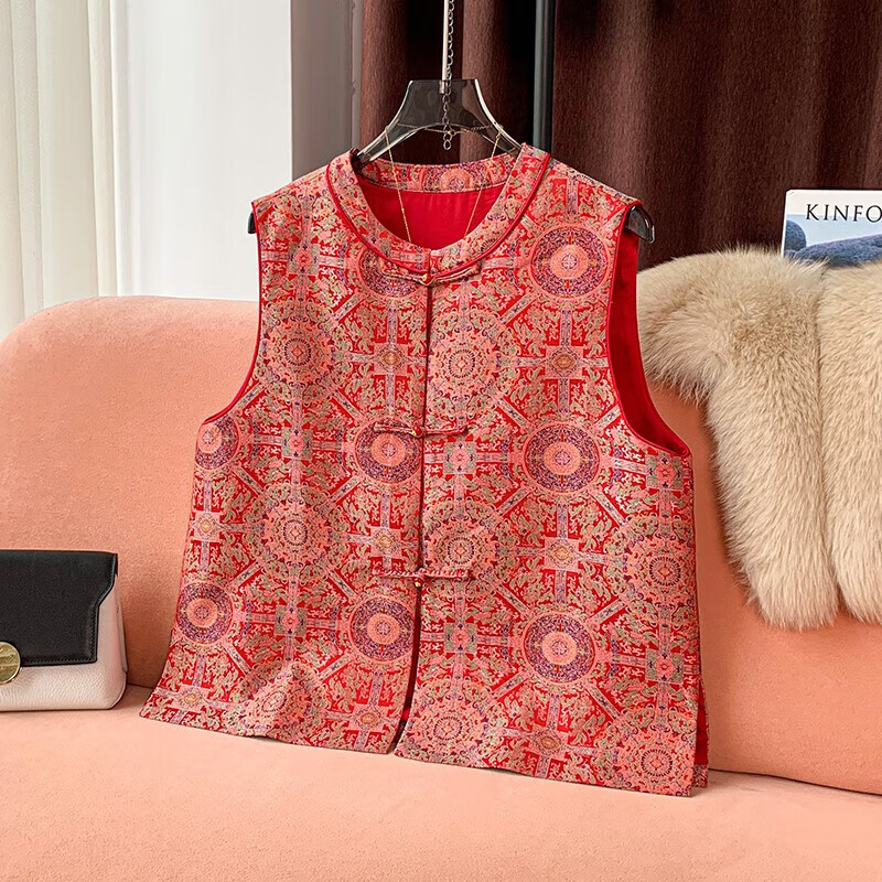 虞萌馨迪高端中式香云纱马甲女新中式高端宋锦背心春夏季新款唐装上衣