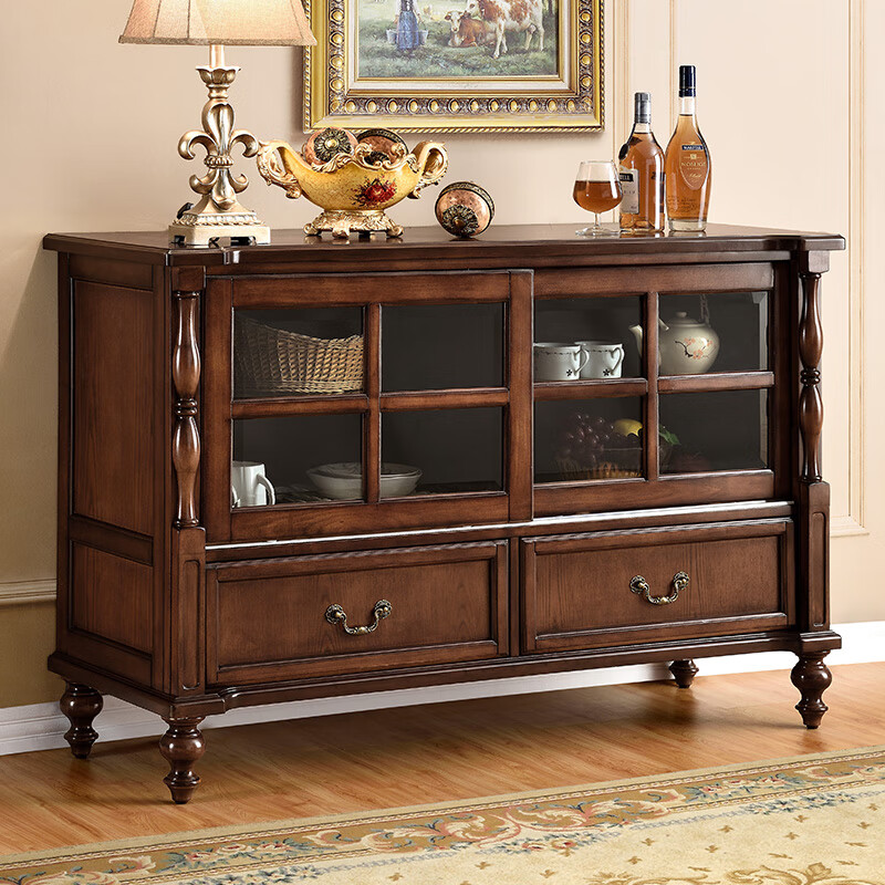 GRINE美式餐边柜实木酒柜 欧式餐边柜储物柜带门厨房收纳柜客厅边柜 1.2米餐边柜 胡桃色