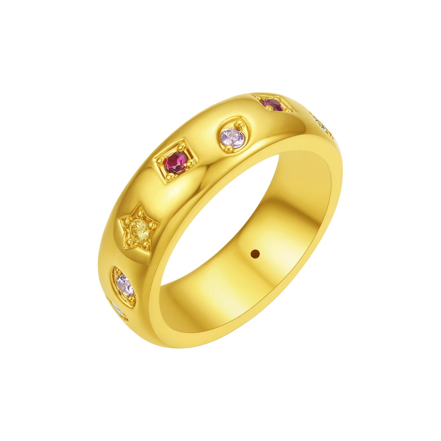 赛菲尔黄金戒指足金硬金彩虹糖镶嵌戒子显大新年14# 约1.85克