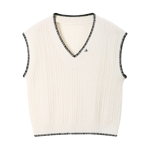 米皇 【绞花纯羊毛】秋冬100%羊毛V领宽松羊毛女士背心马甲
