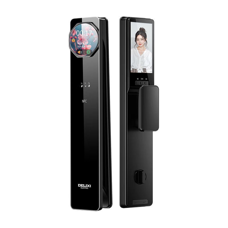 德力西电气智能门锁3D人脸指纹锁掌静脉可视摄像密码锁家用防盗门双屏F33Ai