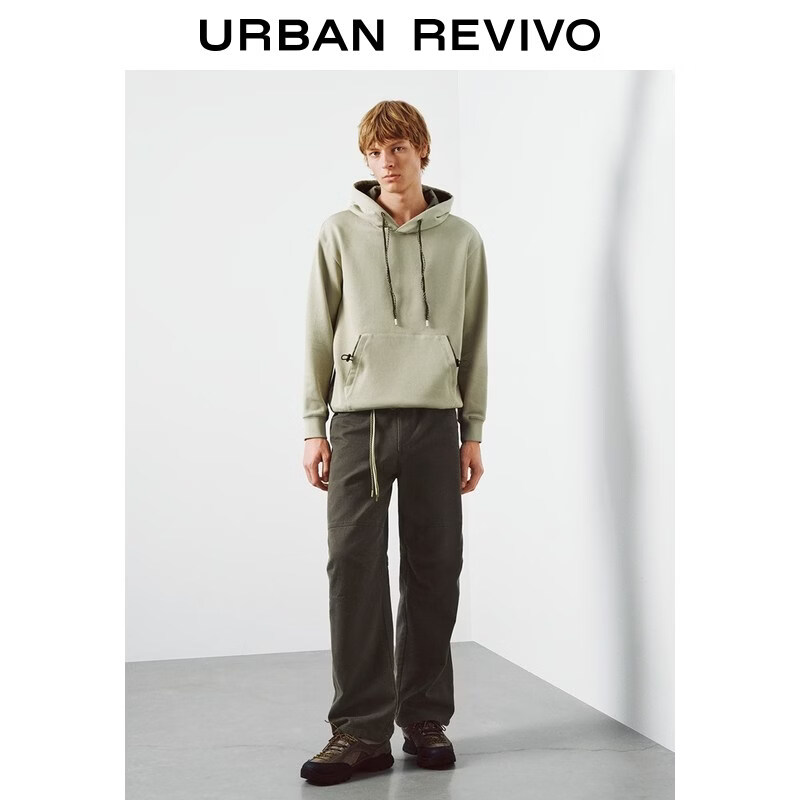  URBAN REVIVO 撞色抽绳绳结连帽 男士卫衣