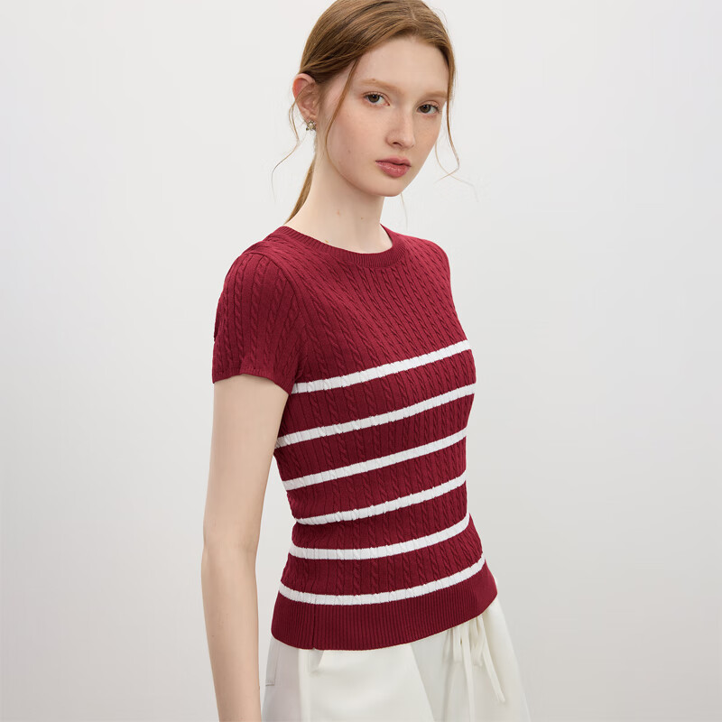  FANSILANEN/范思蓝恩 后背镂空 女士针织衫 酒红 XS