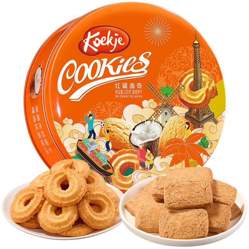  Huamei/华美 生椰味海盐黄油味 黄油曲奇饼干 层层酥脆抹茶鸡蛋卷270g