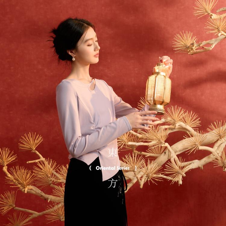  3COLOUR/三彩 不对称水滴领 女士T恤