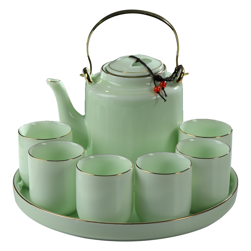  盛天下 描金 陶瓷水具套装 梅子青描金-水具套装