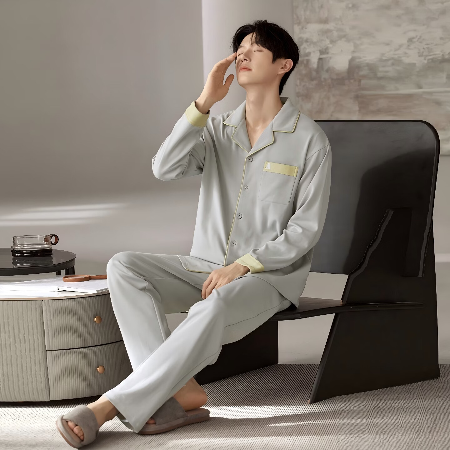  勋阳宇乐 100%纯棉 男士睡衣套装 L （100-130斤）