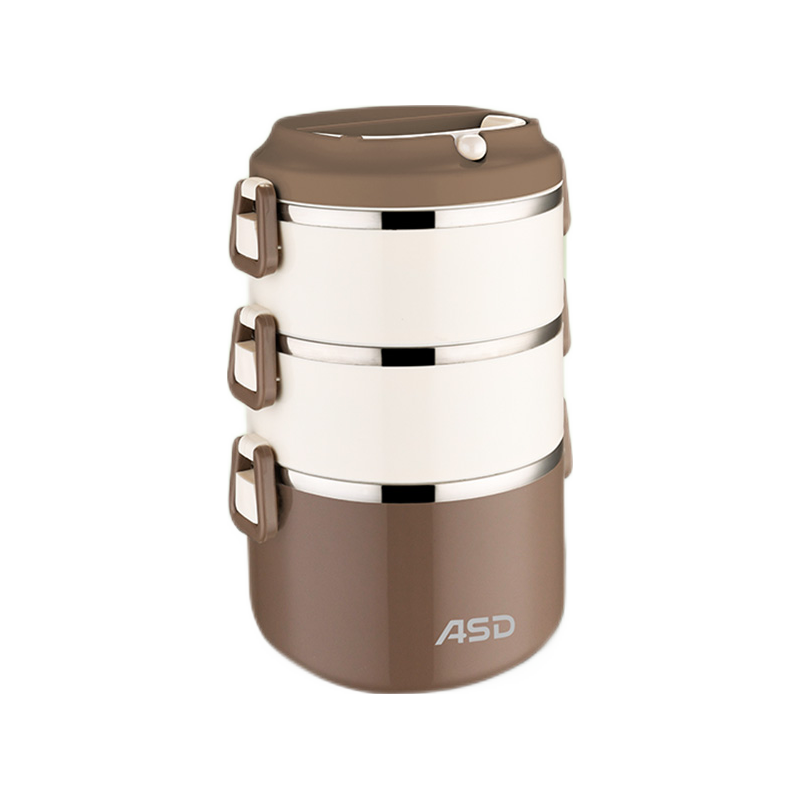  ASD/爱仕达 分层大容量 不锈钢保温饭盒 咖色1.6L双层饭盒