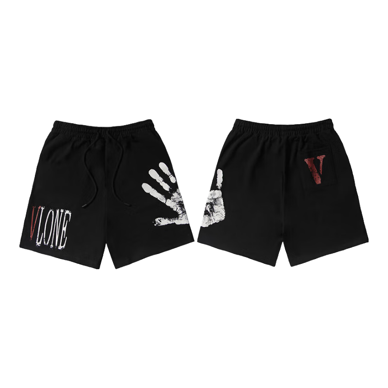  VLONE 破坏指纹LOGO印花 短裤 VLSR23001黑白