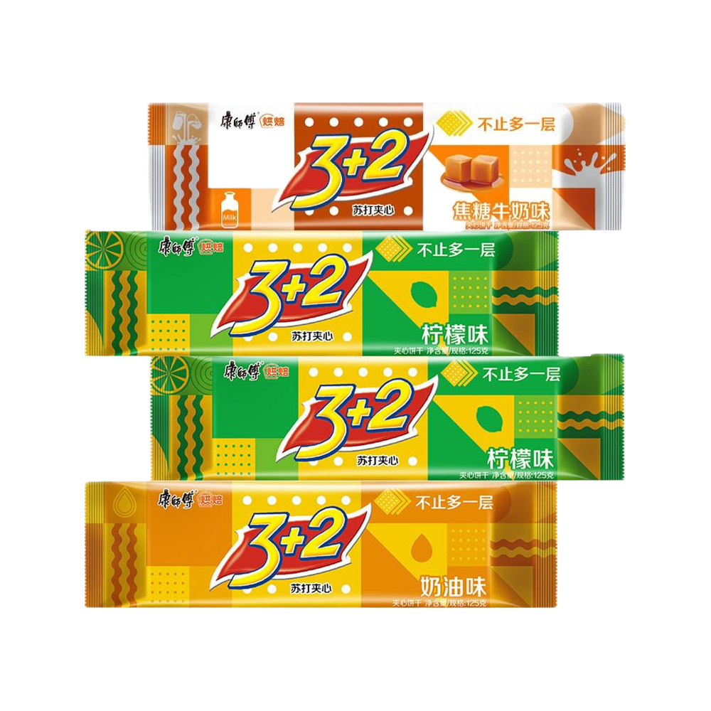  康师傅 柠檬奶油焦糖味 苏打夹心饼干 【经典三拼】 125g*4包