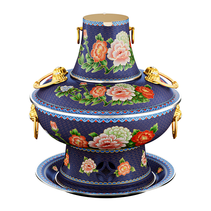  CHUILAOYE/炊老爷 珐琅彩 铜火锅 清汤锅 36cm珐琅彩木炭款 红牡丹10人