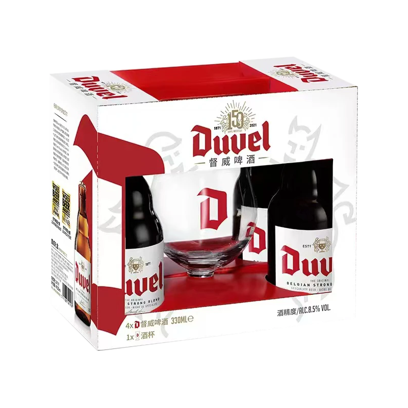  Duvel/督威 比利时精酿啤酒+啤酒杯  督威黄金 330mL 4瓶 +1杯礼盒装