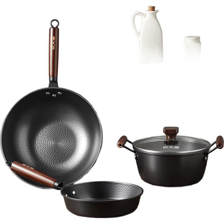  COOKER KING/炊大皇 无涂层 锤纹铁锅三件套 锤纹老铁锅三件套（炒锅+汤锅+奶锅） 3件套